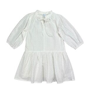 Pleat Girls White Eyelet Ruffle Neck Long Sleeve Dress Sz 14 Cottagecore Dainty